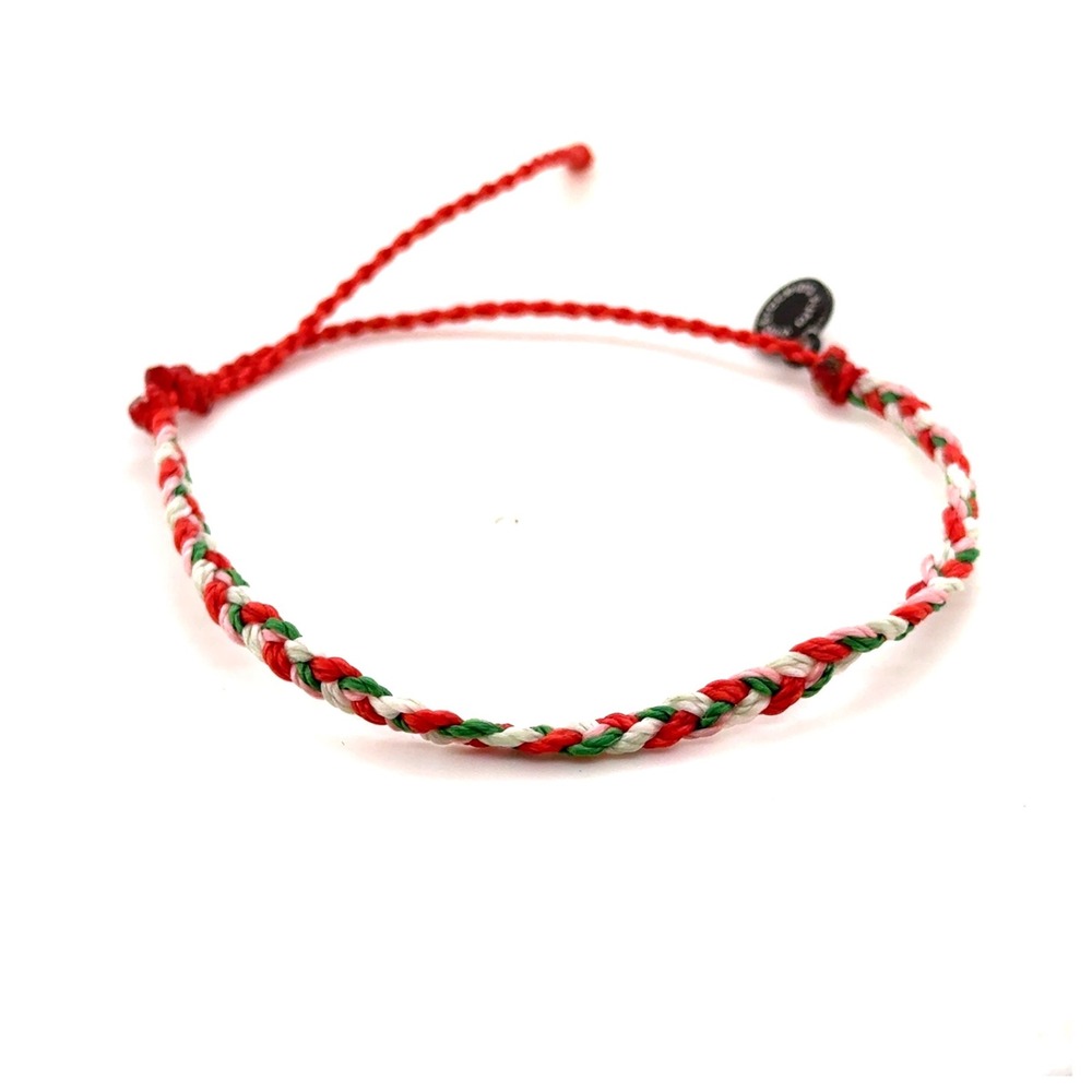 Pura Vida Braided Cord Bracelet Red Green Pink White Holiday Christmas Adjustabl